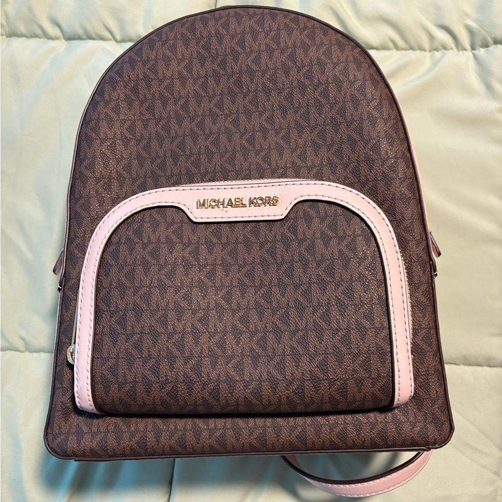 Michael Kors Signature Brown and Pink Backpack